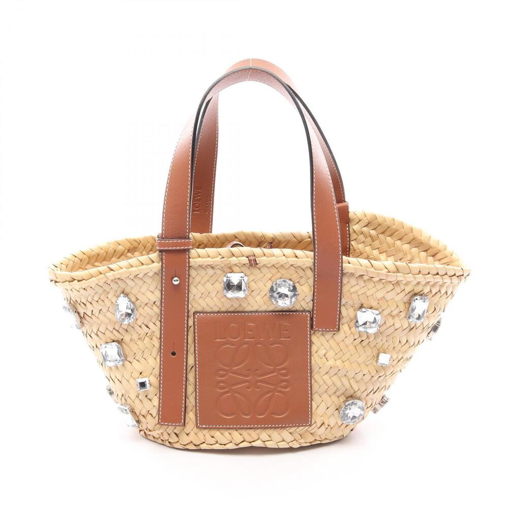 Loewe basket bag jeweled Handbag leather raffia beige brown tones